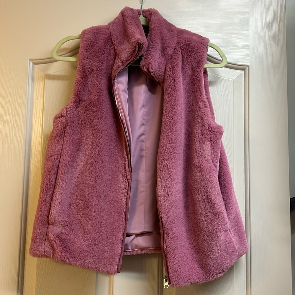 Pink J. Crew faux fur vest